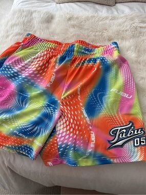 FUBU Neon Multicolor Athletic Shorts — Orange, Pink, Blue, Green, Yellow